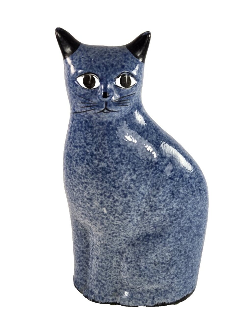 Vintage Cat Figurine 10" Blue White Speckled Folk Art Catcore Minimalist Decor